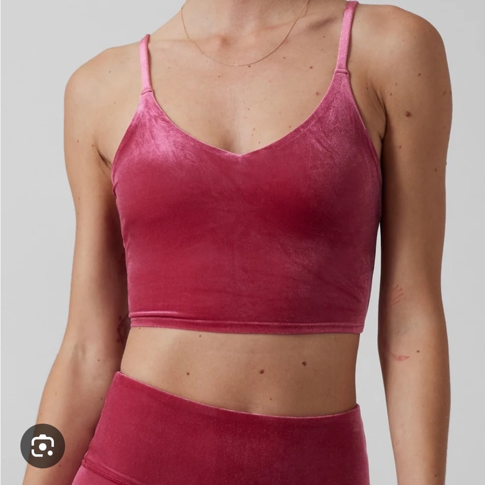 Athleta Elation V-Neck Velvet Crop Bra Top Small D-DD+